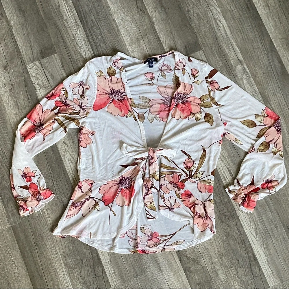 💜AUW Pink and Cream Floral Blouse - Picture 1 of 1